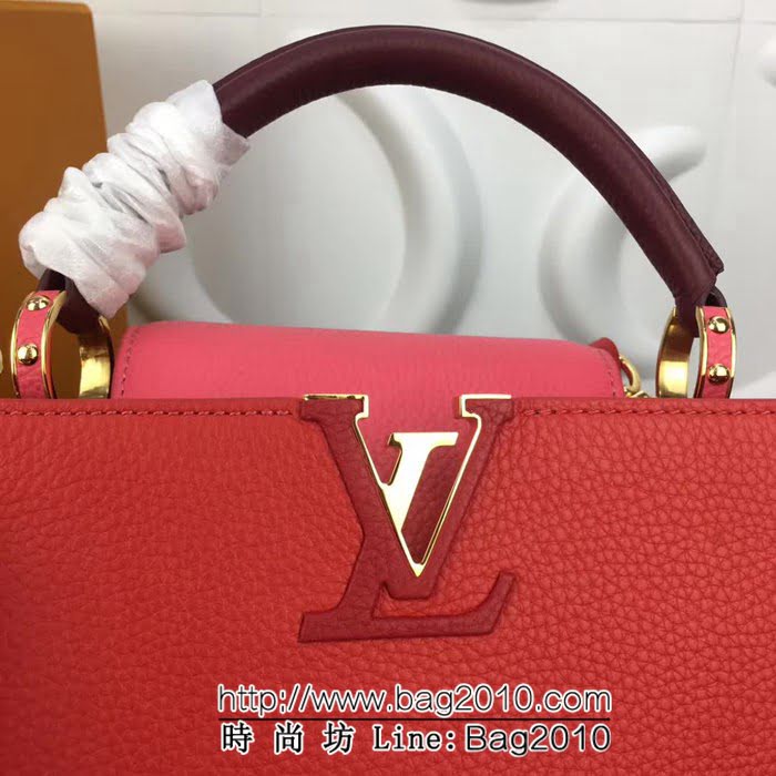 路易威登LV頂級原單 M94517辣椒紅配蜜桃粉經典 Capucines小號手袋 YDH1676